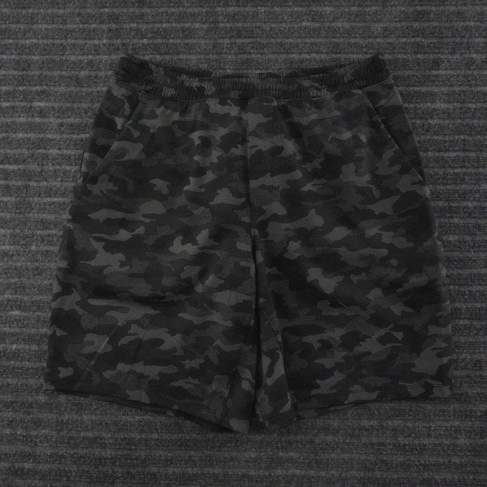 Lululemon Pace Breaker Athletic Shorts Mens M Black Gray Camo Drawstring 9in